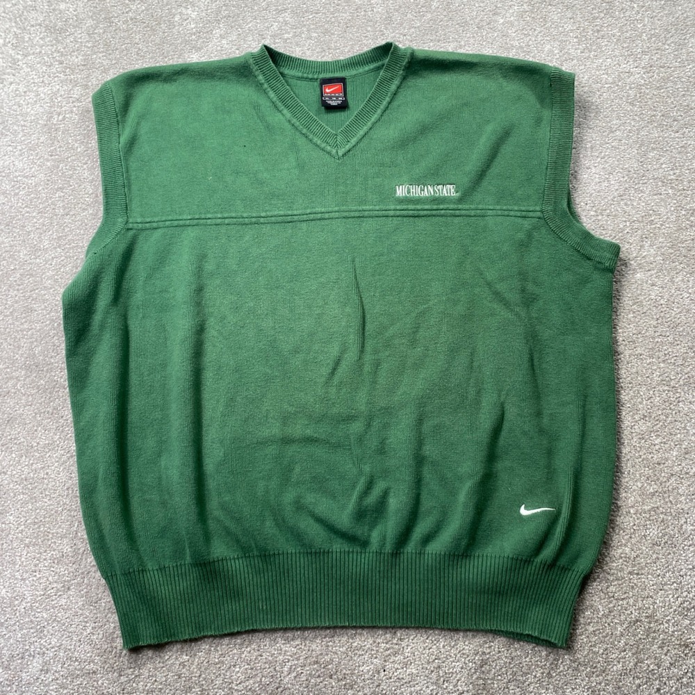 Nike Sweater Vest Mens XL Green Michigan State Spartans V-Neck Cotton Vintage